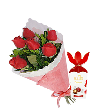 Ramo de 06 Rosas m�s Bombones Heidi Bouquet de 120 Grs