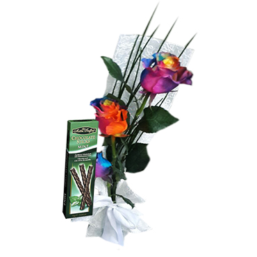 Ramito con 03 Rosas Arco�ris m�s Palitos de Chocolate